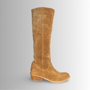 Free People Bronx Pull On Brown Sueded Leather Boots, Wood Stacked Heel, Sz 36